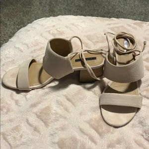 Blush/beige wedge sandals with ties